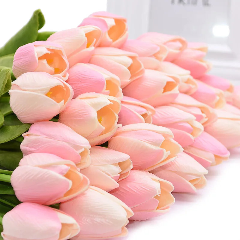 

20pcs PU Tulip Artificial Flowers Real Touch Tulips Branch for Wedding Decoration Florals Home Bedroom Table Decor Fake Flower