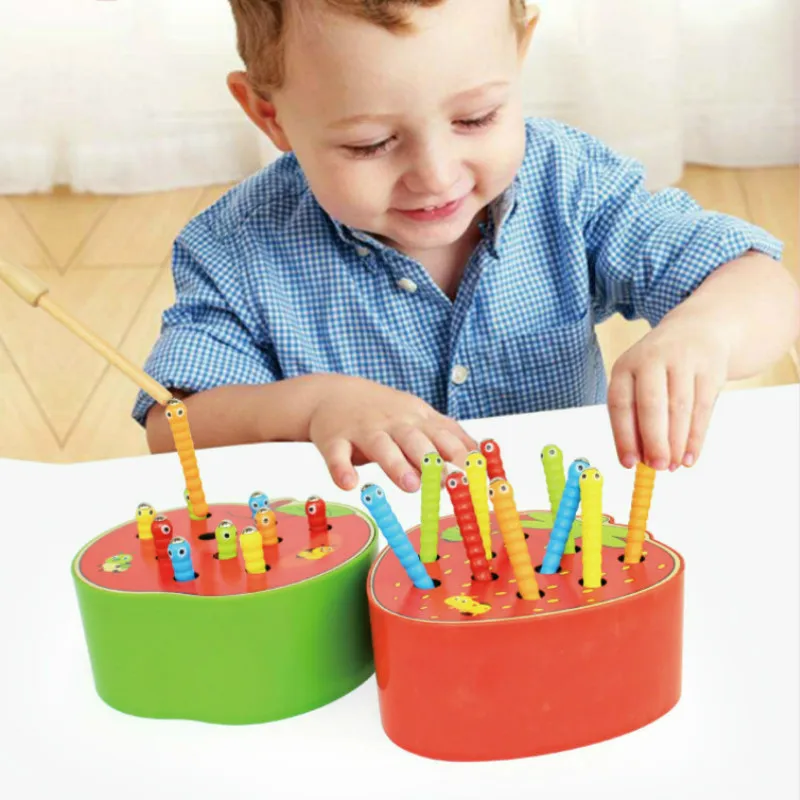

Children's toys 1-2-3-6 year old infant puzzle magnetic caterpillar catching fun game wooden learning toys for children