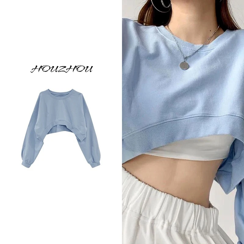 

RED 2 Sports White Hoodie Streetwear Women Pullover Korean Fashion Crewneck Sweatshirt Aesthetic Oversize Crop Pastel Clothes