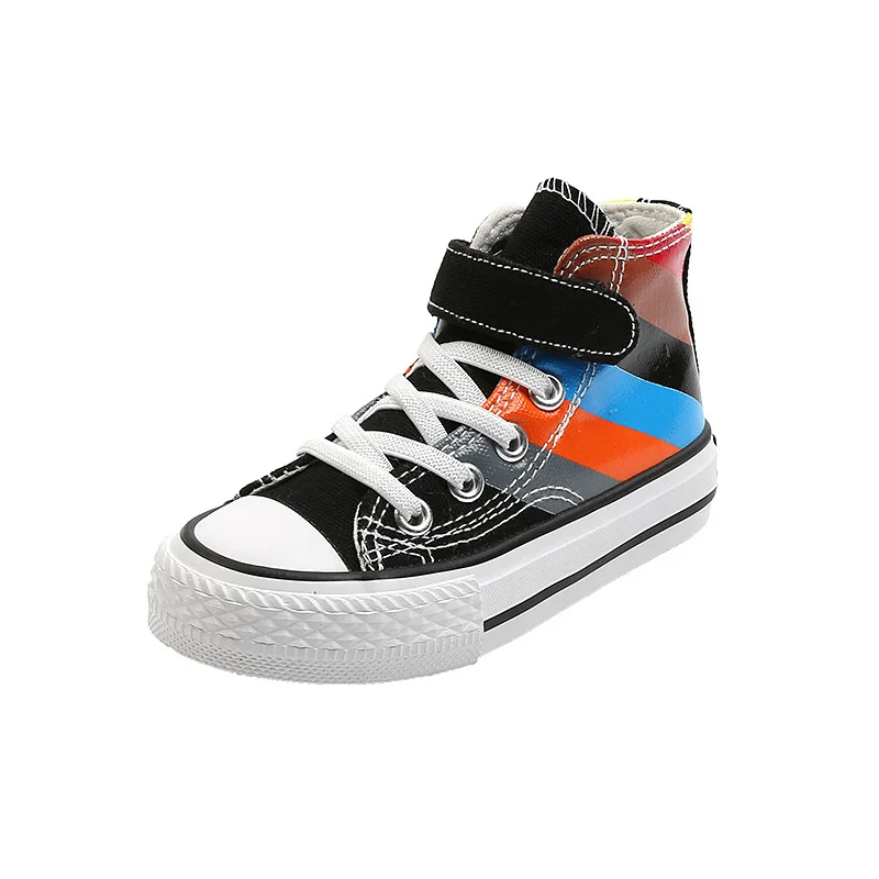 

Kids Canvas Shoes For Boys Girls Fashion Tide High Top Children's Sneakers Casual Flats Mixed Colors Rainbow Stripes Autumn Soft