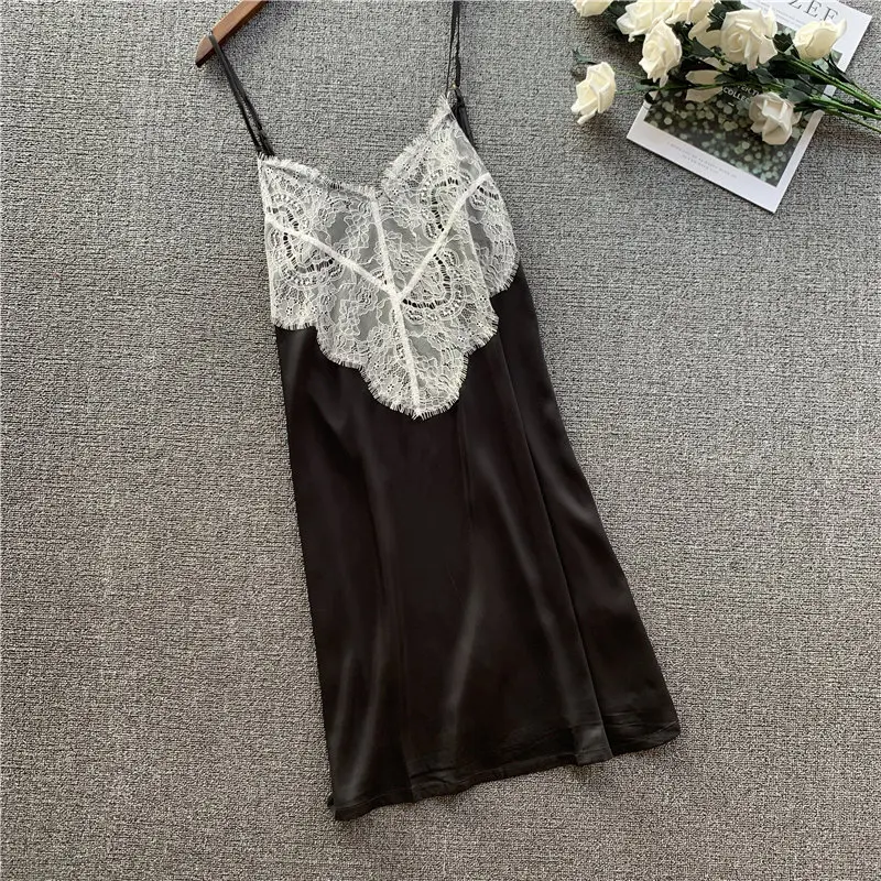 Сексуальные кружевные женские атласные шелковые ночные рубашки Дамское