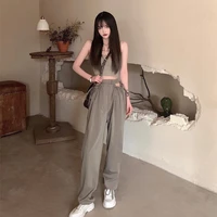 womens summer high waisted casual straight leggings pants style high street trouser thin loose all match harlan long pants pure