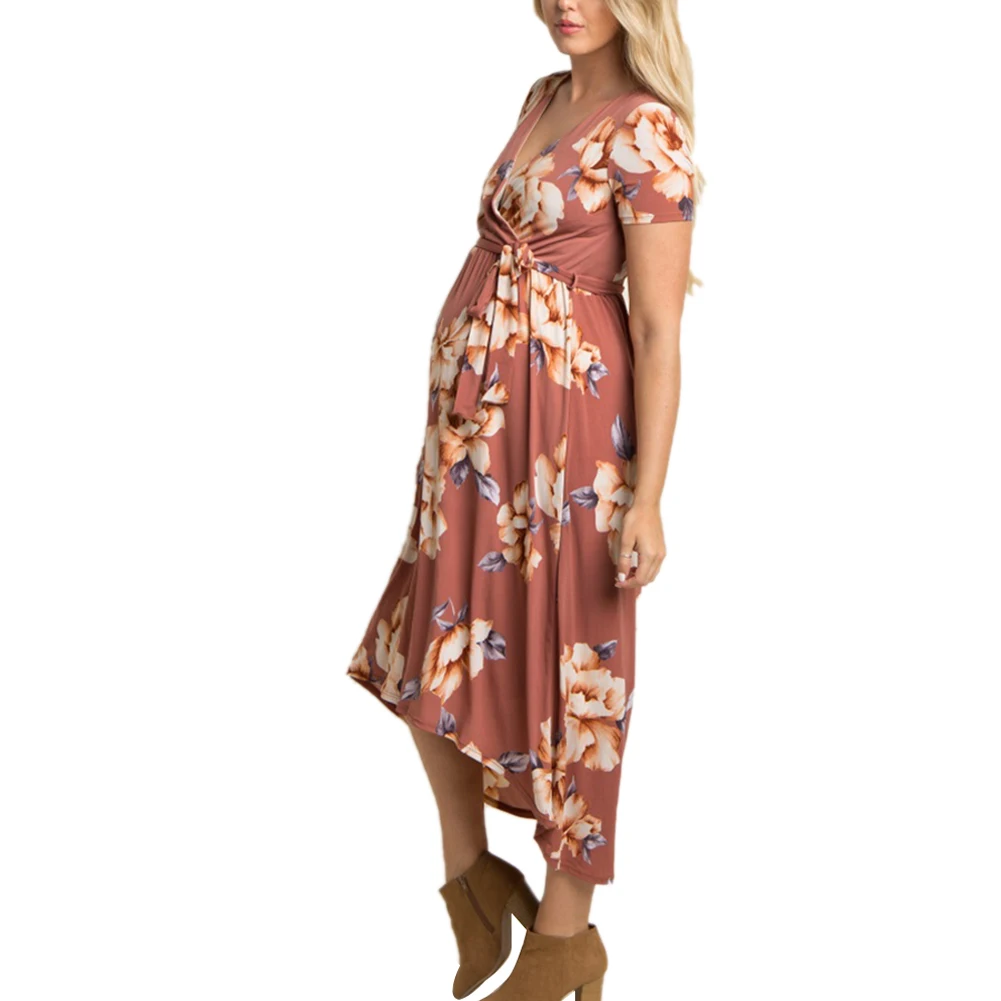 2020 модное летнее платье с цветочным принтом для беременных женщин Повседневный