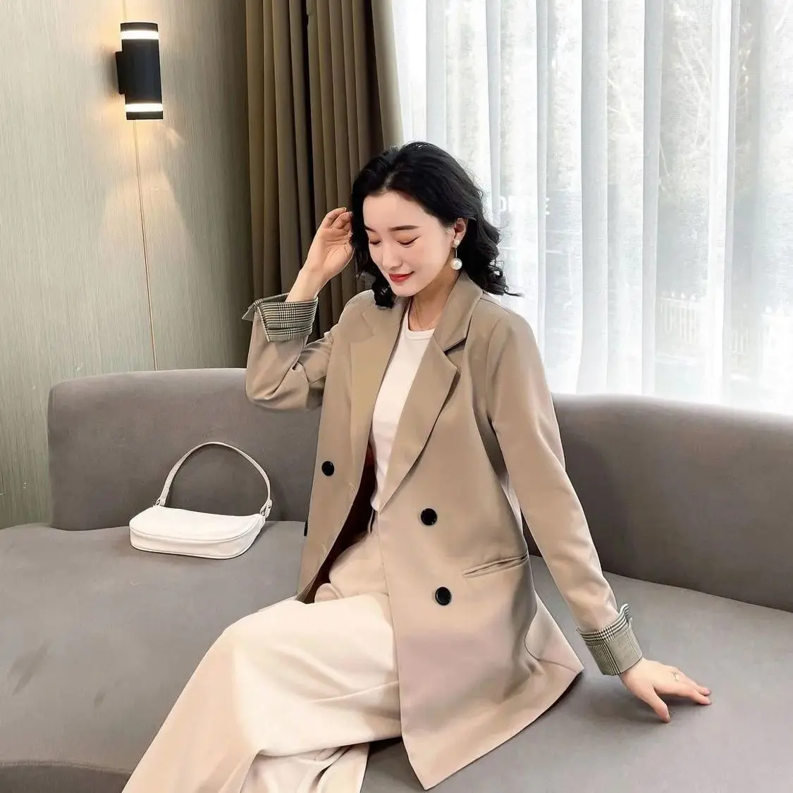 

New Black Suit Coat Women Spring Autumn Leisure Korean Version Loose Medium Long