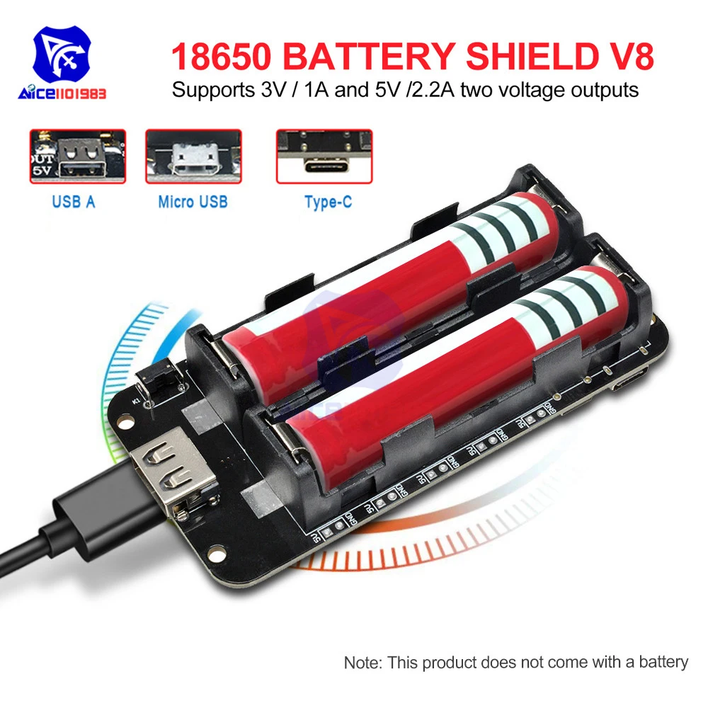 Diymore ESP8266 ESP32 2*18650 литиевая Защита аккумулятора V8 5V 2.2A Мощность банк Батарея зарядный Модуль микро Тип usb-C для Arduino