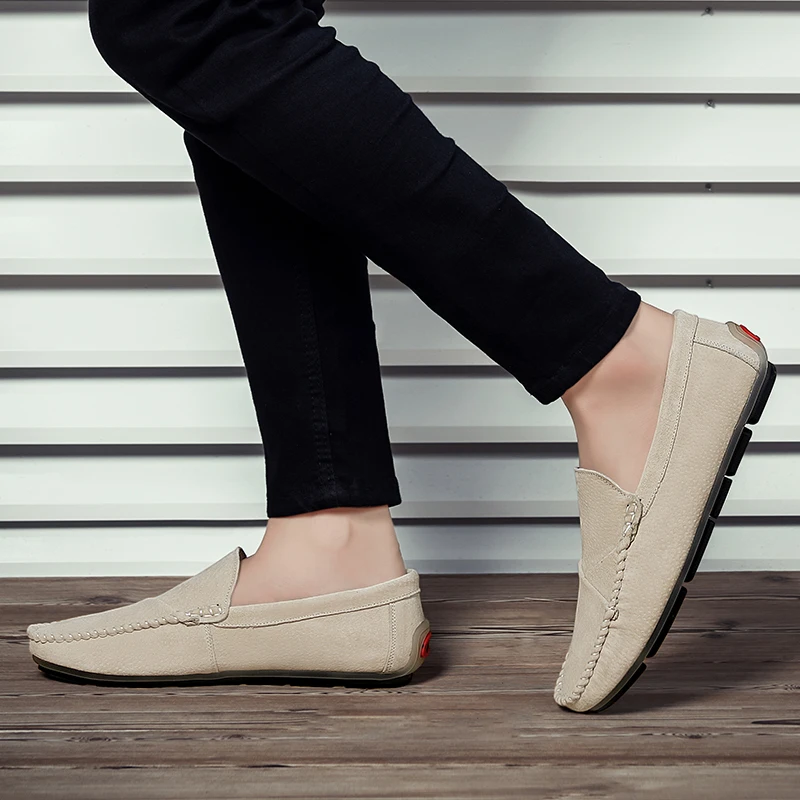 Мужская обувь ручной работы лоферы из натуральной замши на плоской подошве