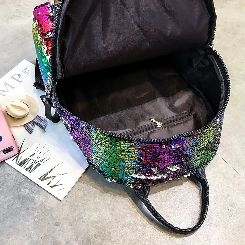 

Shine Sequins Backpack for Women Color Fashion Rainbow Backpacks 2020 New Leisure Or Travel Bags Large Capacity Shoulder Package