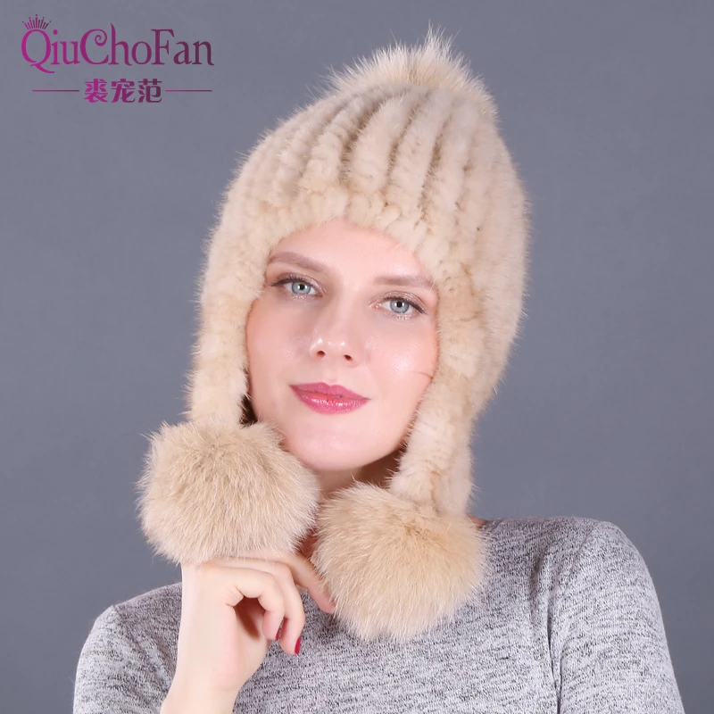 Новое модное подлинное натуральное вязаная норковая меховая шапка женская