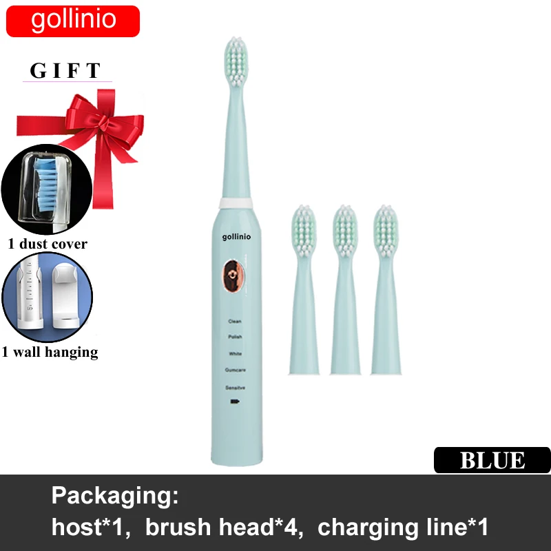 

Электрическая зубная щетка gollinio, быстрая зарядка через usb, GL11C, электрическая зубная щетка для взрослых, сменная Водонепроницаемая насадка д...