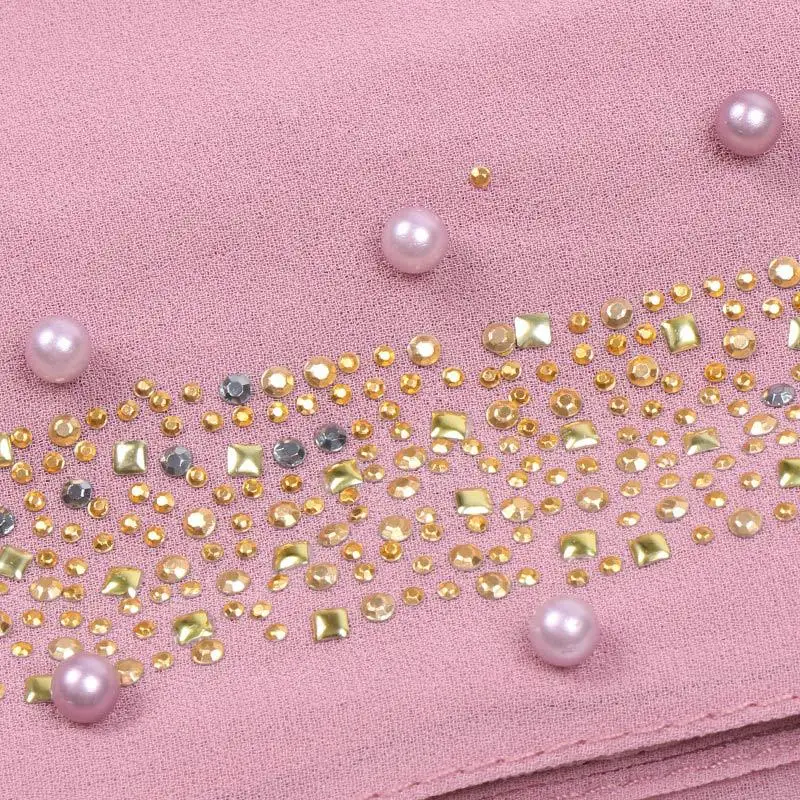 

Islamic hot women's Pearl Chiffon headscarf Fashion Rhinestone Women Lady Muslim Wrap Style Hijab Scarf Arab Shawls Headwear