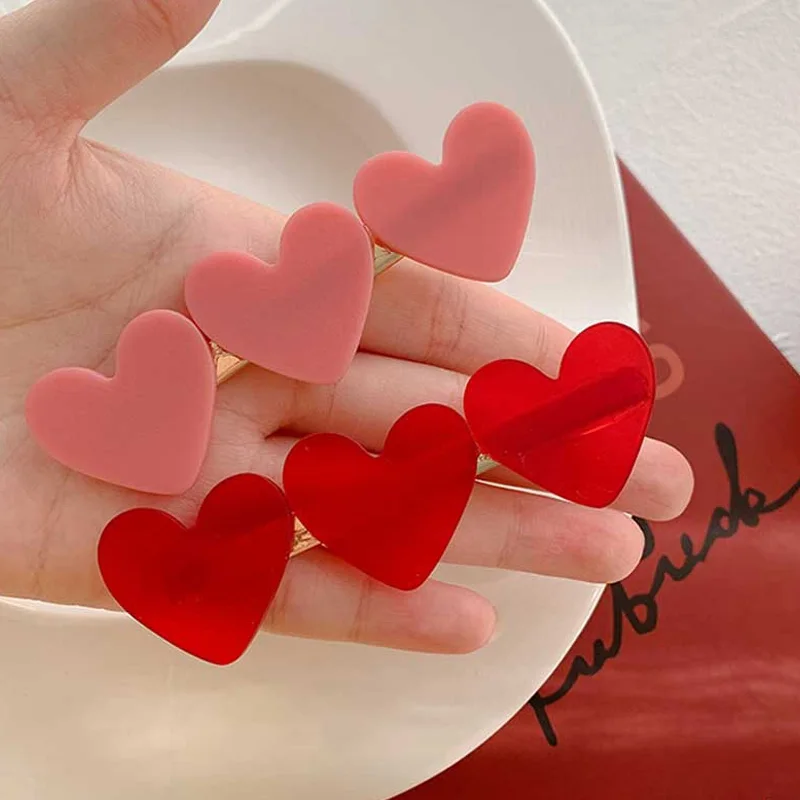 

Женская заколка для волос, красная или розовая заколка для волос в форме сердца