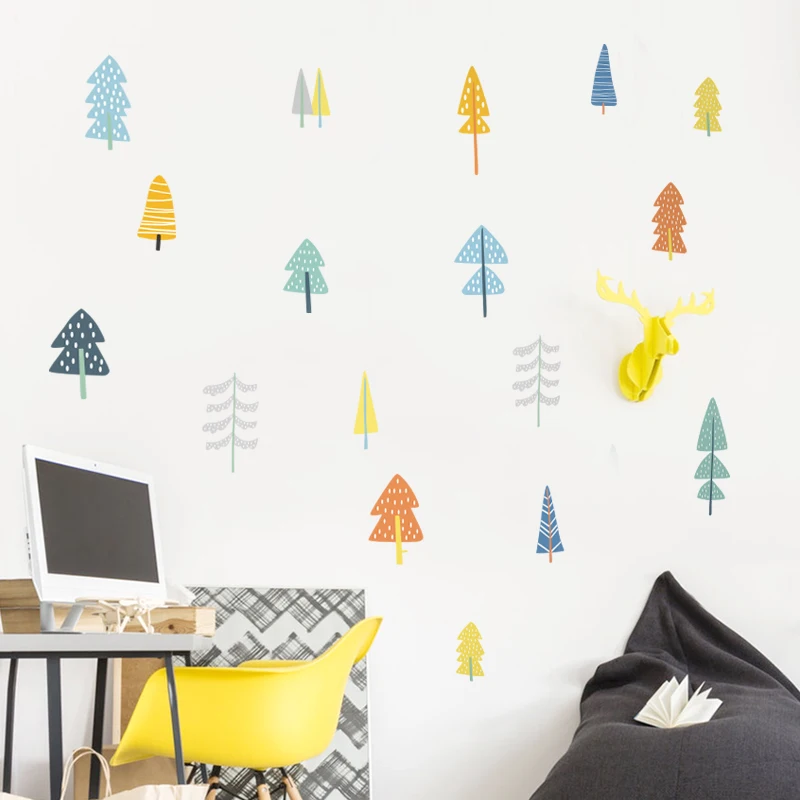 Красочные деревянные сосновые деревья DIY Настенная Наклейка в детскую