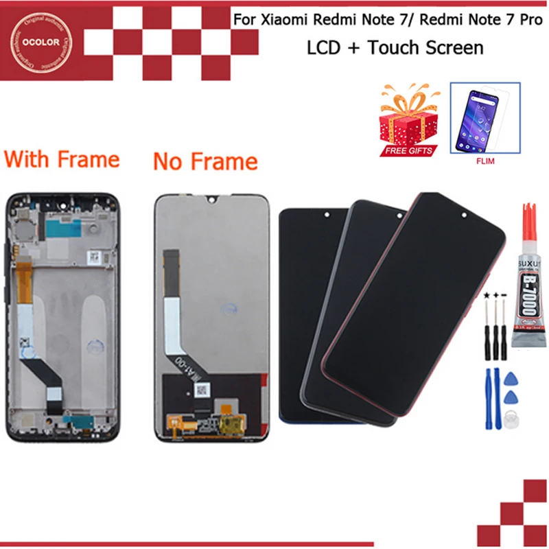 Цветной ЖК дисплей для XiaoMi Redmi Note 7 + Замена сенсорного экрана Pro рамка пленка