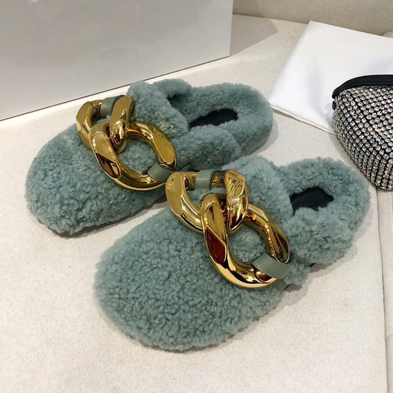 Женские тапочки из натуральной шерсти на плоской подошве | Обувь