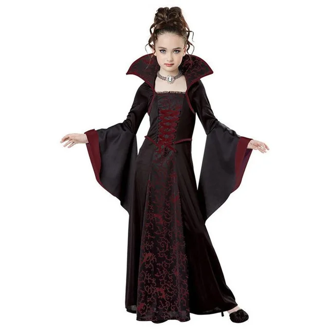 Girls Vampire Cosplay Dresses Witch Vintage Scary Costume Carnival Medieval Day of The Dead Halloween Dress for Girl C43605CH |