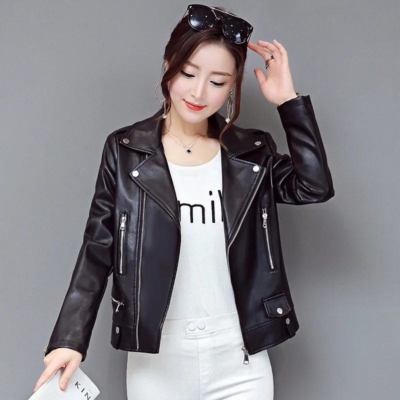 

New Loose PU Faux Leather Jacket Women Classic Moto Biker Jacket Spring Autumn Lady Basic Coat Plus Size Outerwear