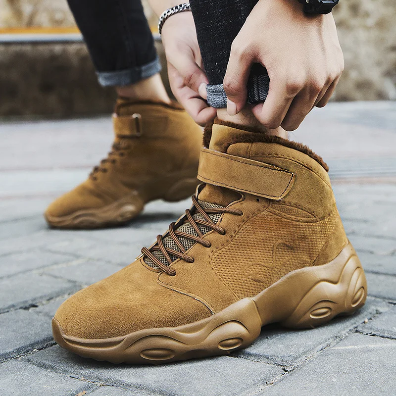 Мужские зимние ботинки размера плюс Мужская обувь теплые на меху с плюшевой