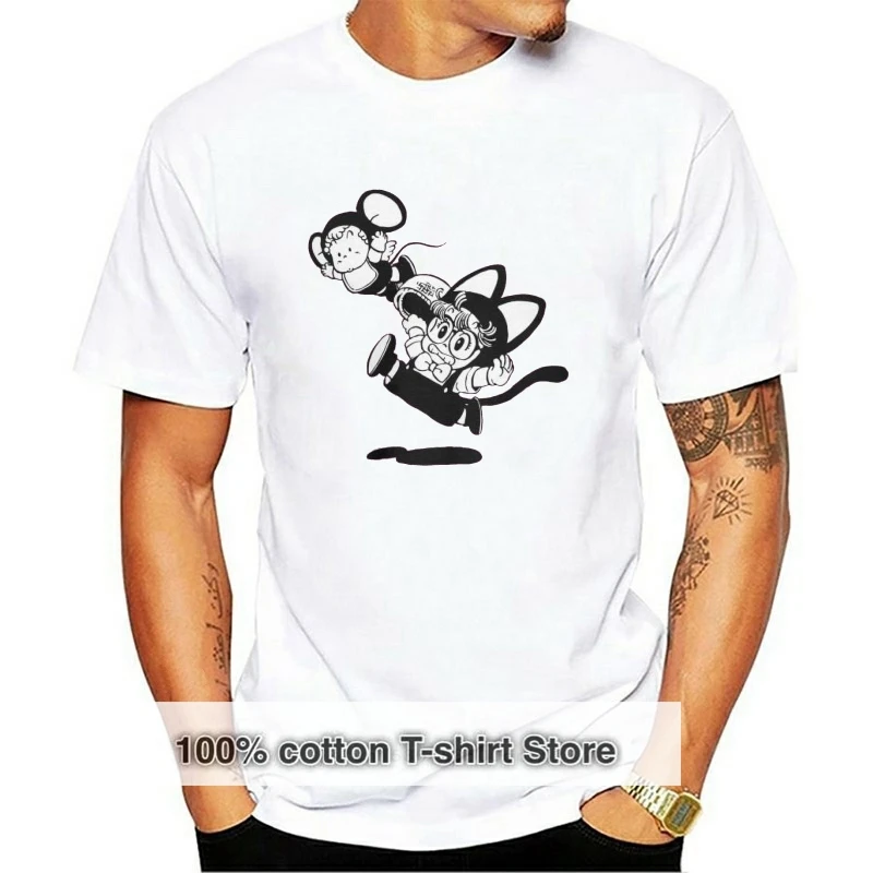 

Arale Gachan Cats T-Shirts for Men Dr Slump Toriyama Anime Manga 90s Cute Robot 80s Pure Cotton Tee Shirt Short Sleeve T Shirt