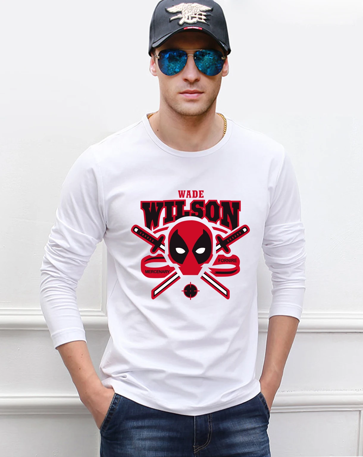 2020 Новинка весна лето Уэйд Вилсон Дэдпул длинный рукав рубашка хлопок высокое
