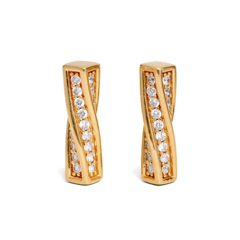 S925 шпилька для ушей неправильный закрученный крест Золотая Сережка-гвоздик