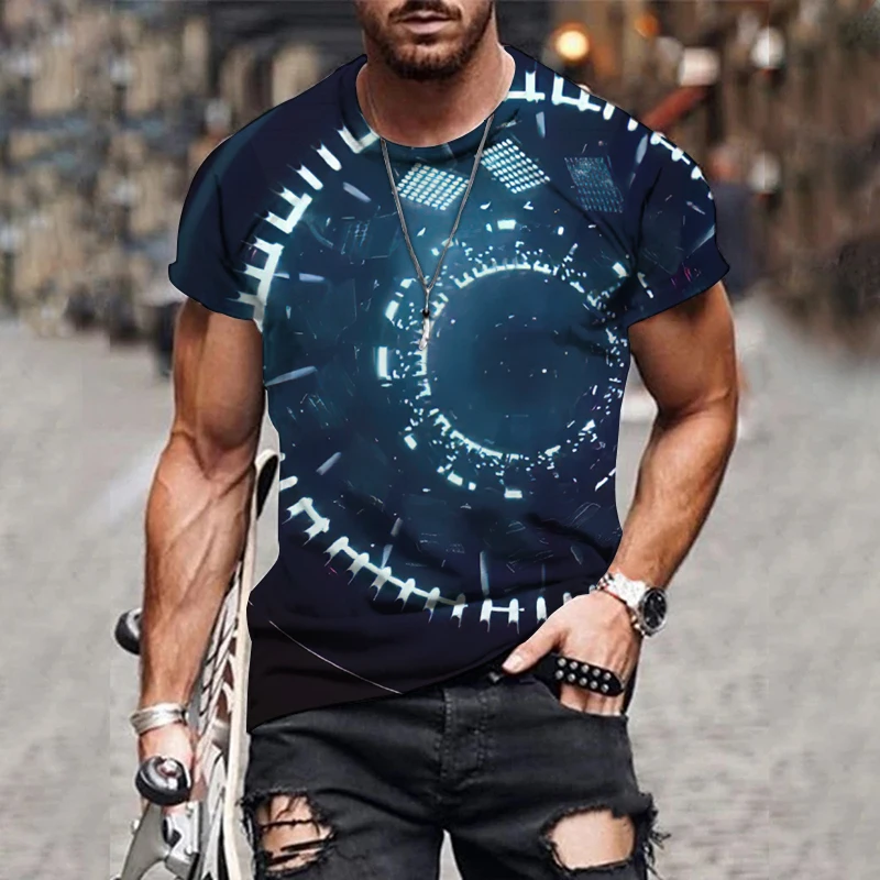 

Мужская рубашка с коротким рукавом, круглым вырезом и 3D-принтом