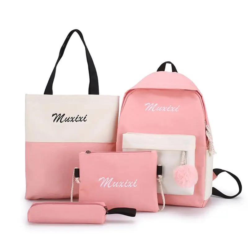 

4pcs Letter Print Canva Backpack Women's Rucksack Travel Schoolbags Shoulder Bag Handbag Pencil Case Set