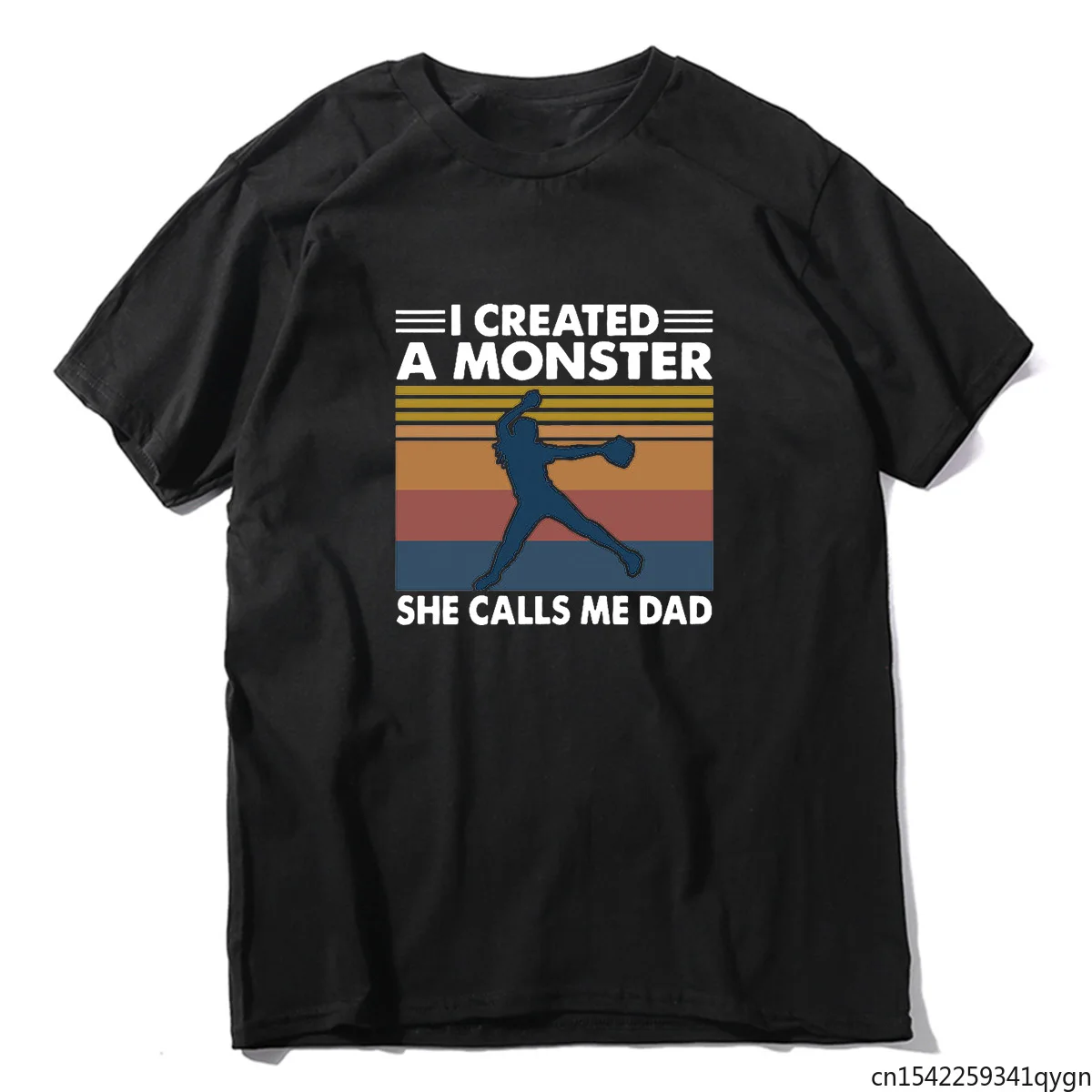 

Proud Softball Dad I Created A Monster She Calls Me Dad Vintage Dad Gift Funny Men's Novelty T-Shirt Unisex Tee