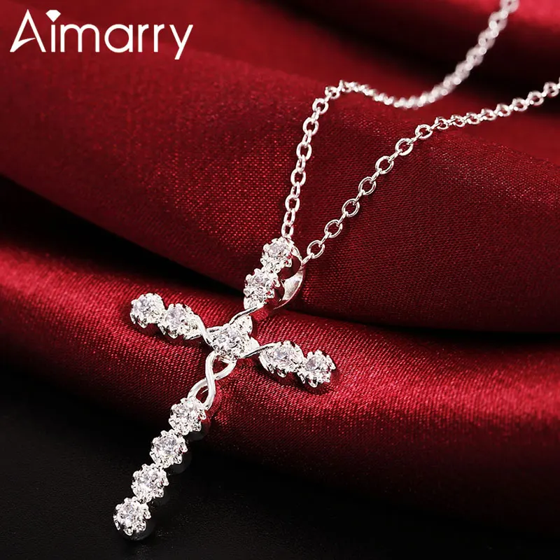 Aimarry 925 Стерлинговое серебро белый/синий/темно синий AAA циркон крест для женщин и