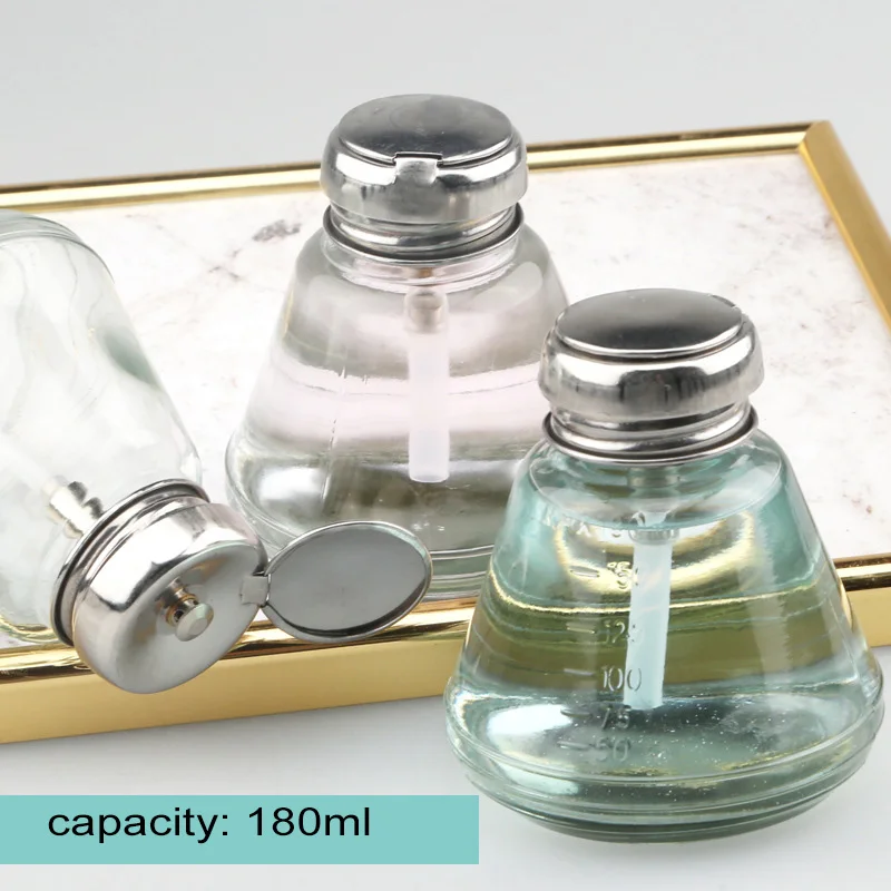 ANGNYA 220ML Nail Glass Bottle Anti-corrosion Empty Pumping Dispenser Container Polish UV Gel Remover Alcohol Press Tools | Красота и