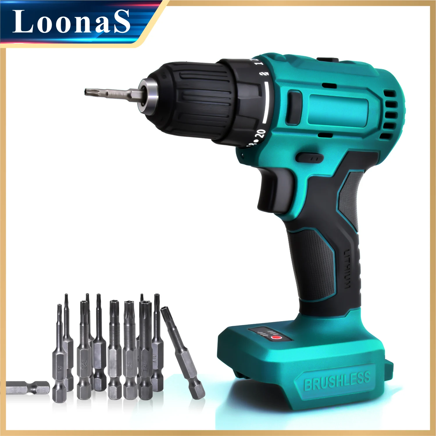 

Loonas Cordless Electric Screwdriver Brushless Motor Screw Driver LED Strong Drill Lithium-Ion Battery Power(Empty Machine)