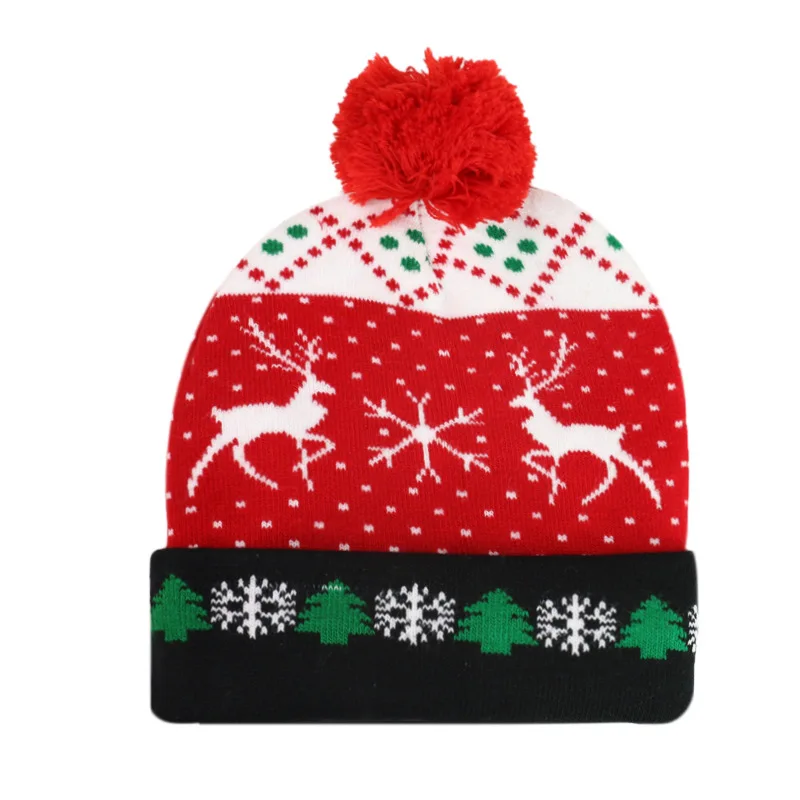

2021 Christmas new style removable battery colorful luminous knitted hat Santa Claus LED light hat Adult children Beanies hats