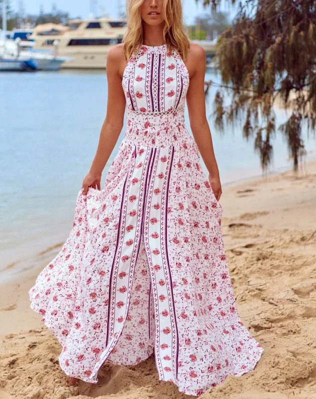 

maxi dress for women Spot summer dress women's printed dress new backless dress
