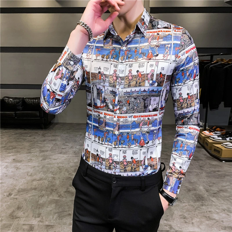Blusa Estampada Masculina Мужская Уличная рубашка с длинным рукавом весна 2020 облегающие