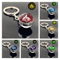 new genshin impact 7 element double side glass ball luminous key chain pendant key chain ornament boy girl fans gift