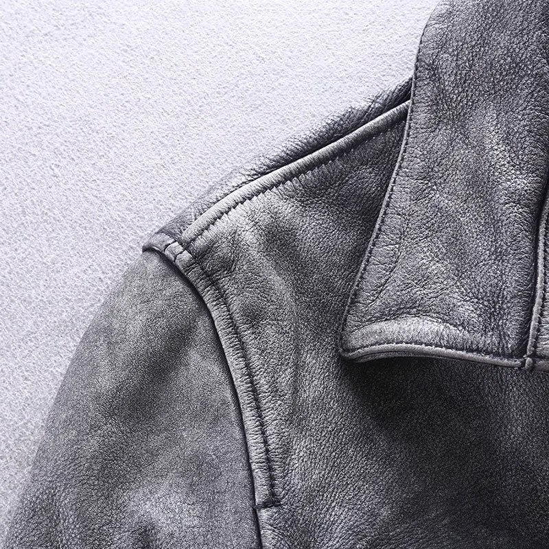 

Vintage Grey 2020 Men Biker's Leather Jacket Plus Size XXXXL Genuine Thick Cowhide Spring Natural Leather Coat FREE SHIPPING