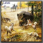 Алмазная живопись сделай сам, вышивка крестиком, лес, пейзаж, дикий кабан и волк, квадратные круглые стразы, картины для охоты, вышивка, мозаика