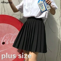 skirts women pleated high waist plus size solid casual streetwear all match korean style trendy novelty daily womens comfortable