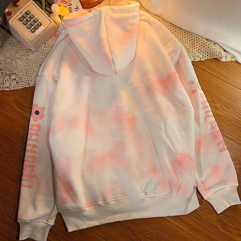 Vintage Tie Dye Aesthetic Oversized Woman Hoodie Kawaii Fashion Korean Harajuku Sweetshirt Clothes For Women Plus Size Pullover