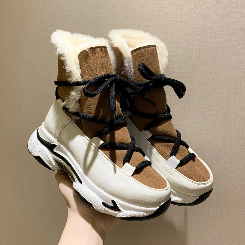 

2020 Winter Women Ankle Boots Fashion Keep Warm Platform Boots Woman Plush Shoes Padded Boots Thick Sole Basket Female Sneakers