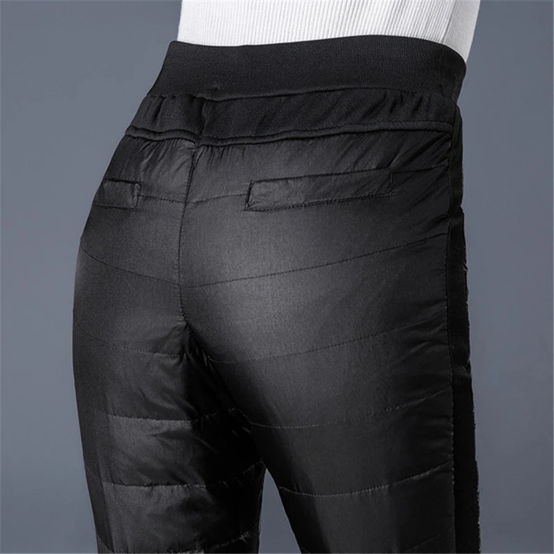 Зимние женские пуховые штаны уличные с высокой талией толстые размера плюс брюки