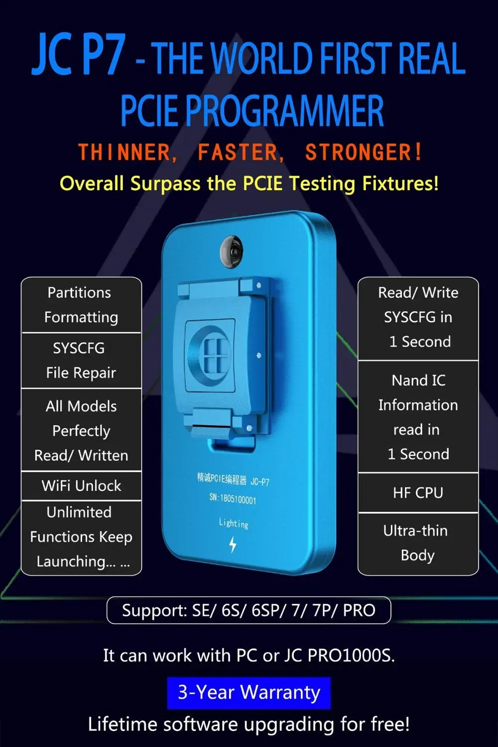 

JC Pro1000S JC P7 PCIE NAND Programmer 32/64 Bit HDD Read Write Repair Tool for iPhone 7 7P 6 6S 6P 6SP 5 4