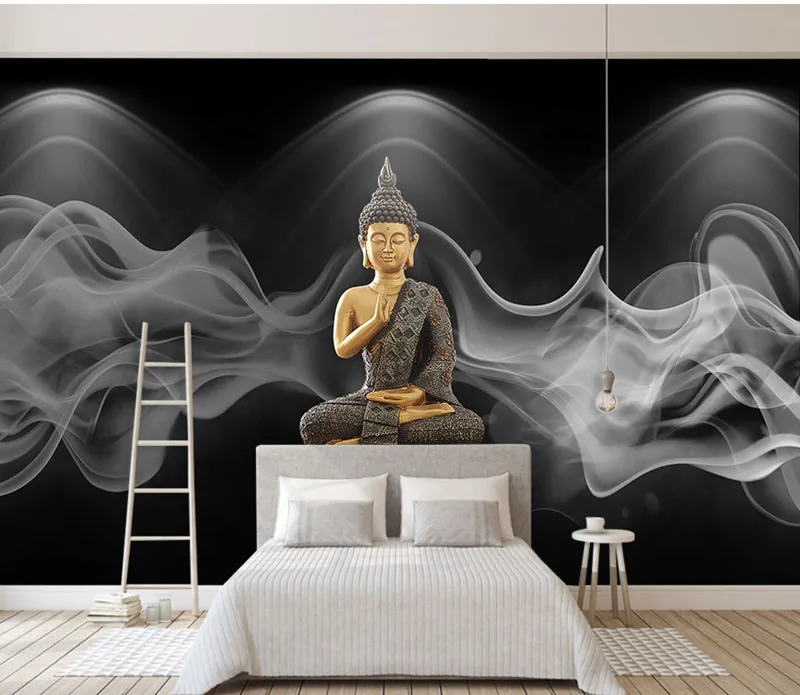 

Bacal 8d Religion Buddha statue photo wall sticker for living room TV background wallpaper 3d Bedroom corridor mural paper Decor