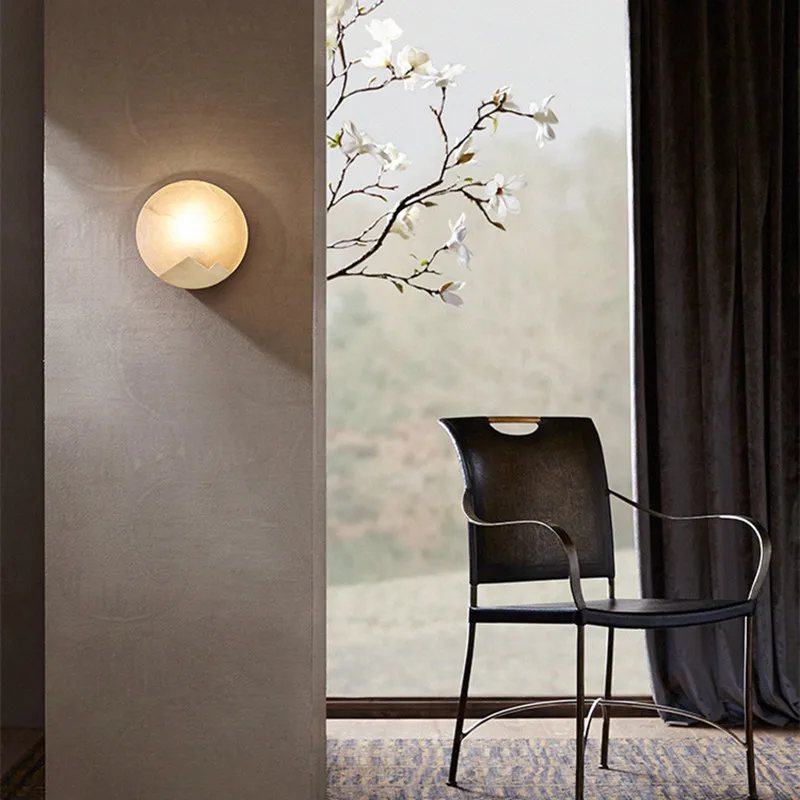 

Hall Wall Lamp Living Room Wall Sconce Villa Led Candle Wall Light Postmodernism Designer Marble Creative Restaurant Bar Glass