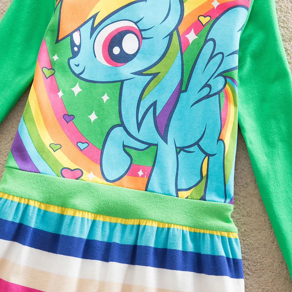 JUXINSU My Baby Girls Little Pony Cartoon Girl Rainbow Long Sleeve Dresses Pony Casual Dress Autumn Winter Home Wear 1-8 Years