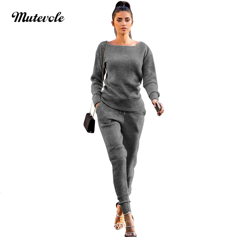 Женский трикотажный комплект Mutevole повседневный однотонный из двух предметов в