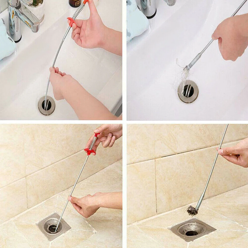 60cm Bendable Drain Clog Water Sink Cleaning Hook Sewer Dredging Tool Kitchen Spring Pipe Hair Remover kitchen tool | Дом и сад
