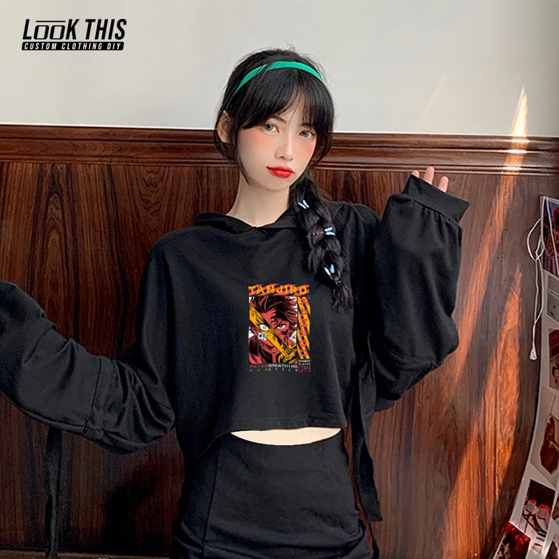 

Demon Slayer Anime Women's Oversized Hoodie Sweatshirt Sleeve Tie Hoodies Ladie Short Hooded Harajuku Long Sleeve Girl Pullover
