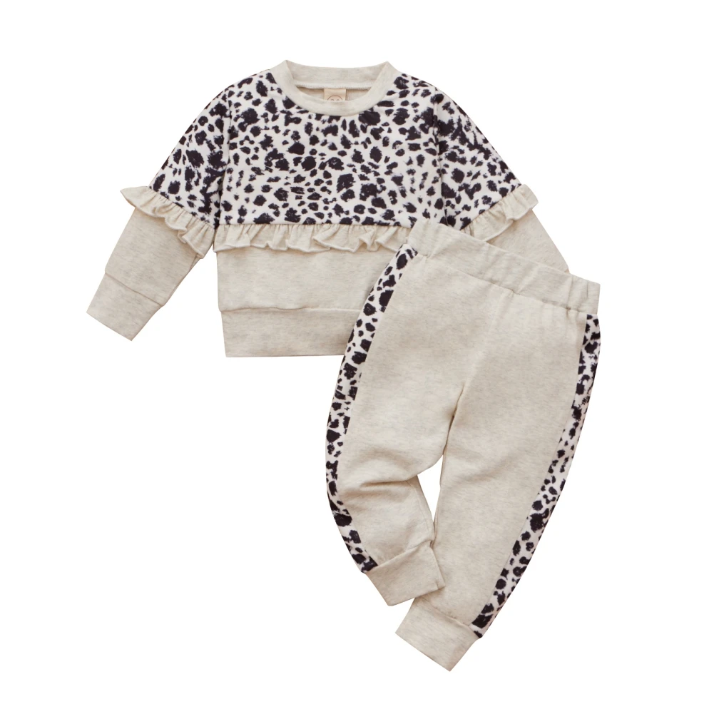 

Baby Girl Fashion Cute Leopard Pattern Stitching Long-sleeved Trousers Two-piece Red 120cm