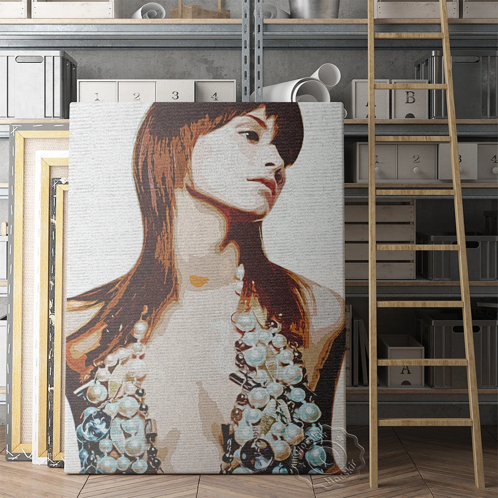 

Trish Goff America Model Print, Actress Wall Art, Elegant Goddess Wall Painting, Long Hair Girl Portrait Poster, Goff Fans Gift