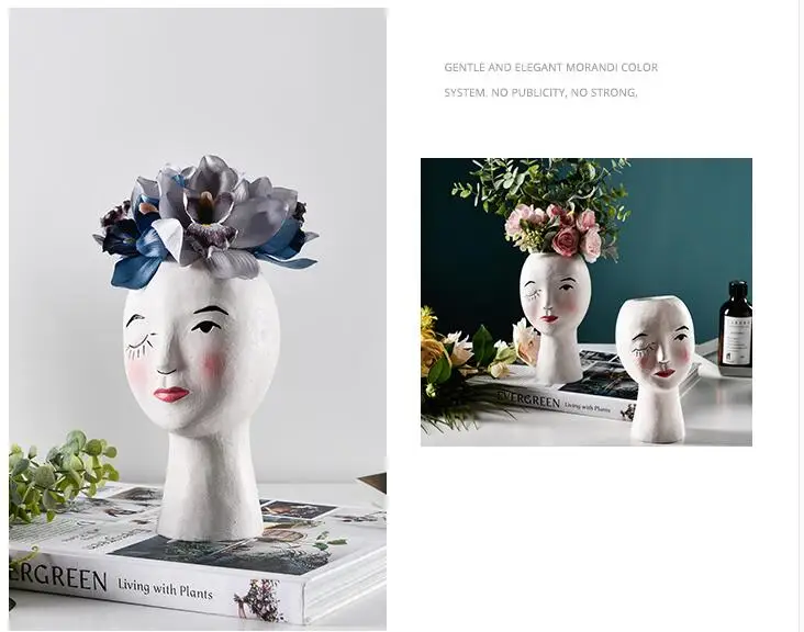 European Resin Vase Head Portrait Sculpture Flower Pot Decoration Ornaments Home Livingroom Office Desktop Furnishing Crafts Art